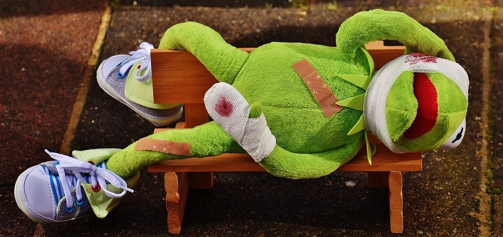 kermit frog injured on bench funny