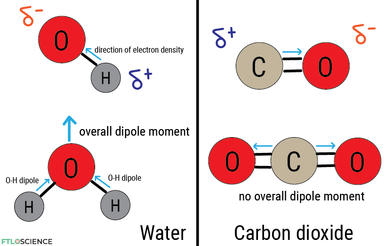 electron density and molecular dipoles of water and carbon dioxide